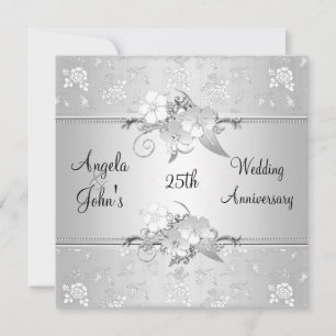 25. Jubiläum Elegantes Silberweiß floral Einladung