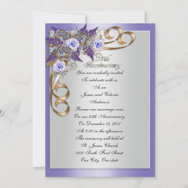 25. Jubiläum Erneuerung elegante Blumen Einladung (Vorderseite)