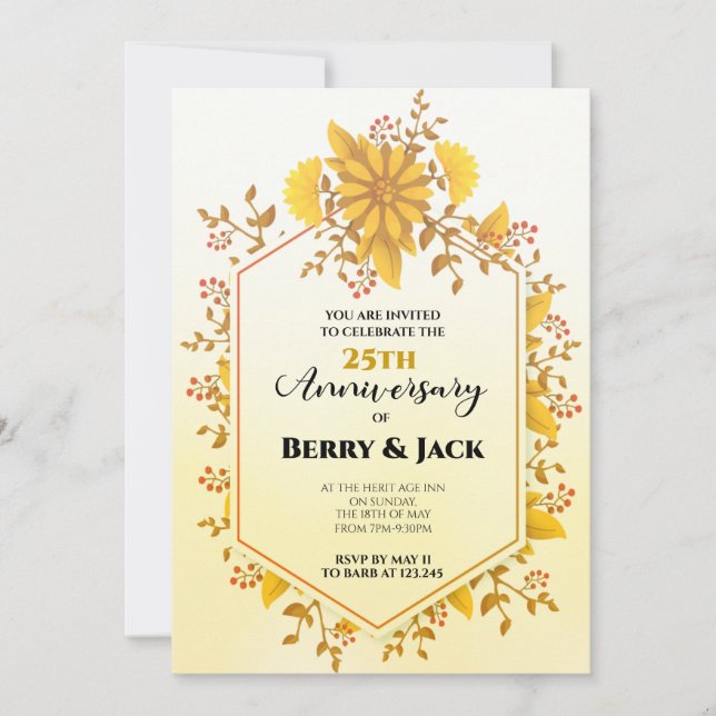 25. Jubiläum Golden Harvest Gelbe Sonnenblumen Einladung (Vorderseite)