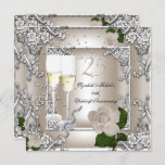 25. Jubiläum Hochzeitscreme Rose Silver Einladung<br><div class="desc">25. Geburtstagsparty Cream Rose Silver Floral Champagne Einladende Jede Anlässe Party. Frauen 25.,  30.,  40.,  50.,  60.</div>