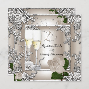 25. Jubiläum Hochzeitscreme Rose Silver Einladung