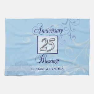 25. Jubiläum in Blau und Silber Geschirrtuch