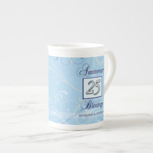 25. Jubiläum in Blau und Silber Prozellantasse