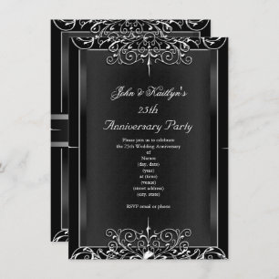 25. Jubiläum Party Chalkboard Silver Floral 3 Einladung