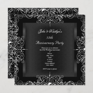 25. Jubiläum Party Chalkboard Silver Floral Einladung