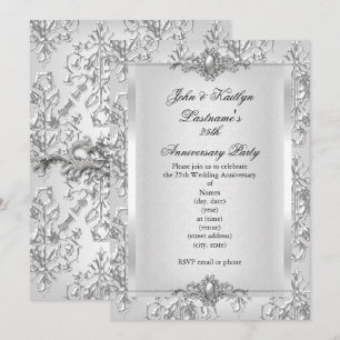 25. Jubiläum Party Damask Silver Small Einladung