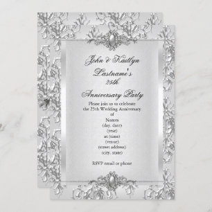 25. Jubiläum Party Damask Silver Small Einladung