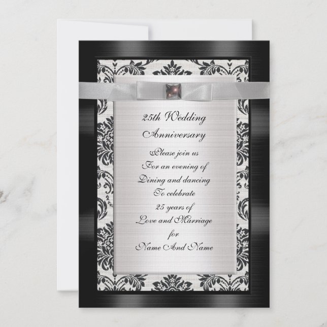 25. Jubiläum Party Einladung schwarz-weiß (Vorderseite)