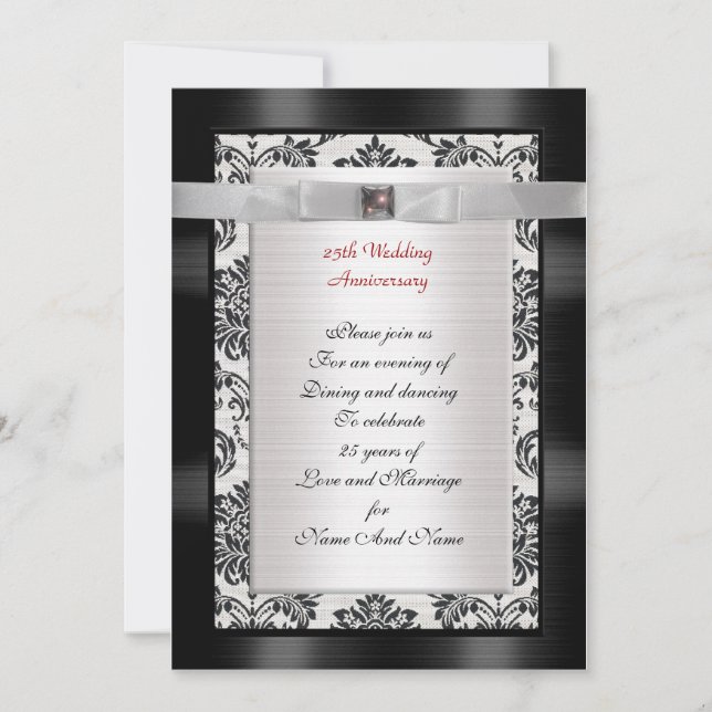 25. Jubiläum Party Einladung schwarz-weiß (Vorderseite)
