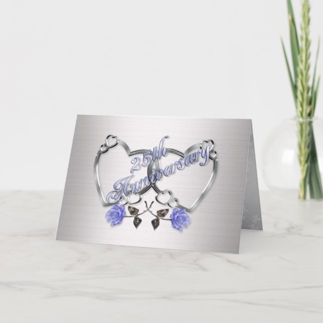 25. Jubiläum Party Einladung Silberherzen (Vorderseite)