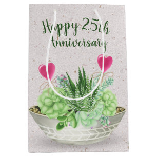 25. Jubiläum rosa Herzen in Sukkulenten Mittlere Geschenktüte
