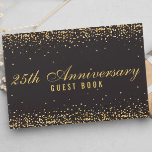 25. Jubiläum Schwarzes Gold Konfetti Elegant Gästebuch