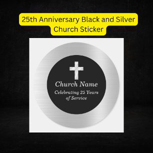 25. Jubiläum Schwarzes und Silbernes Kirchenandenk Runder Aufkleber