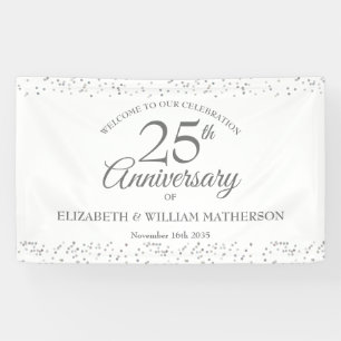 25. Jubiläum Silber Stardust Konfetti Willkommen Banner