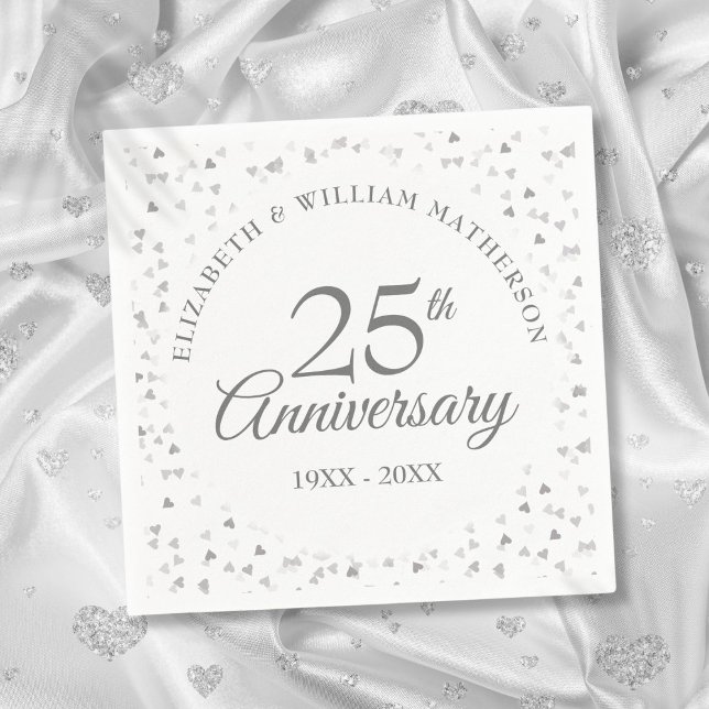 25. Jubiläum Silberherzen Serviette (25th Wedding Anniversary Silver Hearts Napkins)