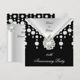 25. Jubiläum Silver Schwarz-weiß Pearl 2 Einladung