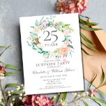 25. Jubiläum Überraschung Party Rose Garland Postkarte<br><div class="desc">Dieses schicke botanische Überraschungsjubiläum-Party mit einer zarten Aquarellblütengarage kann mit Ihrer besonderen Silber-Jubiläumsinformation personalisiert werden. Auf der Rückseite befindet sich eine passende Blumengarage,  in der das Jubiläum in elegantem weißem Text auf silberfarbenem Hintergrund dargestellt wird. Entwickelt von Thisisnotme©</div>