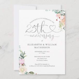 25. Jubiläums Herz Schrift Florales Monogramm Einladung