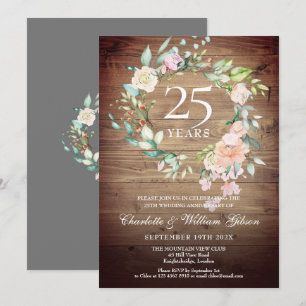 25. Jubiläums-Rustikale-Boho-Holzrosen-Girlande Einladung