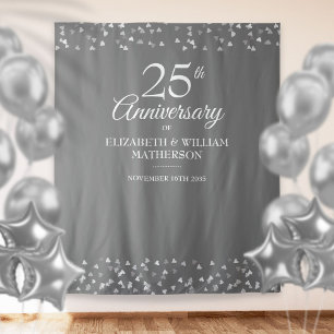 25. Jubiläums-Silberherz-Fotobooth-Hintergrund Wandteppich