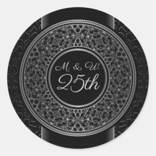 25. Jubiläums Silbermedaillon monogrammiert Runder Aufkleber