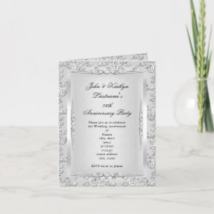 25. Jubiläumsfeier Rose Damask Silber Weiß 2 Einladung