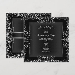 25. Jubiläumsfeier-Schultafel Silber Blumenmuster Einladung