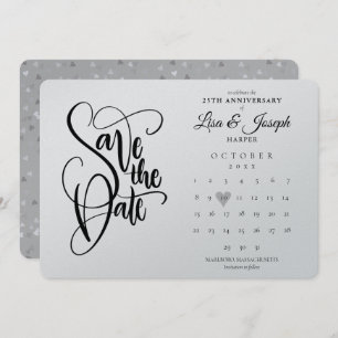 25. Jubiläumskalender Herz Silver Metallic Save The Date