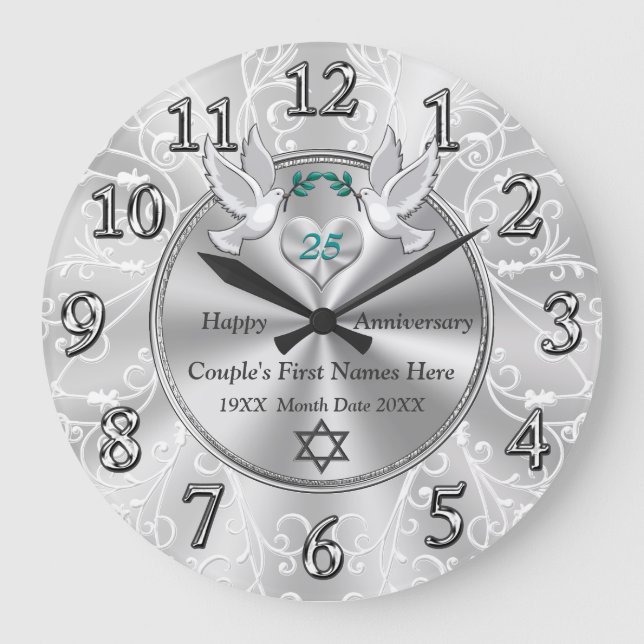 25. Jubiläumszeit mit dem Judaic Star von David Große Wanduhr (Vorderseite)
