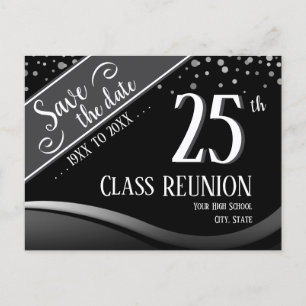 25. Klassentreffen Elegantes Schwarz Ankündigungspostkarte
