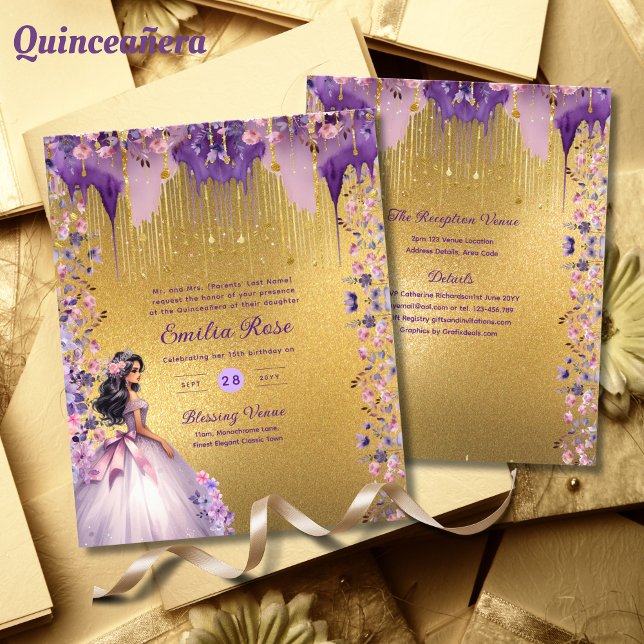 25 Lila Goldsparkle Quinceanera Dress Floral Flyer (Von Creator hochgeladen)