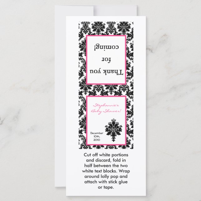 25 Lollipop Topper Hot Pink Black Damask (Vorderseite)