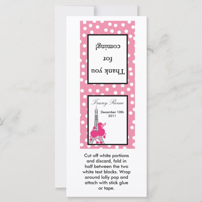 25 Lollipop Topper Pink Poodle in Paris Eiffel (Vorderseite)