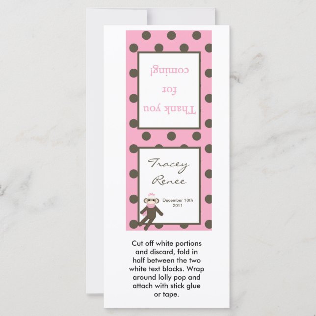 25 Lollipop Topper Pink Sock Monkey (Vorderseite)