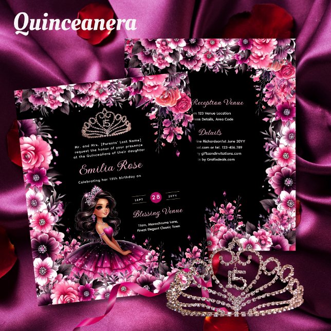 25 Magenta Pink Quinceanera Kleid Blumenpapier Flyer (Von Creator hochgeladen)