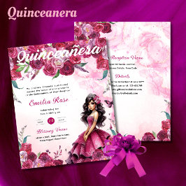 25 Magenta Pink Quinceanera Kleid Blumenpapier Flyer