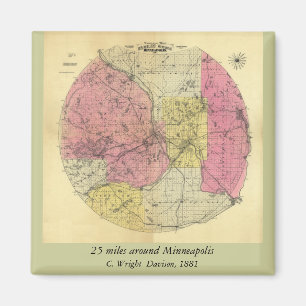 25 Meilen um Minneapolis - Karte von 1881 Magnet
