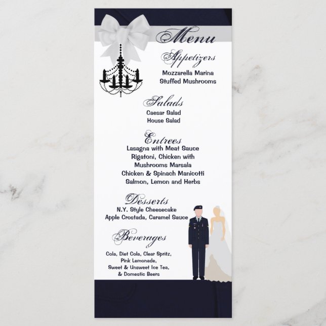 25 Menu Cards ARMY Uniform Groom Bride Dress Blues Menükarte (Vorderseite)