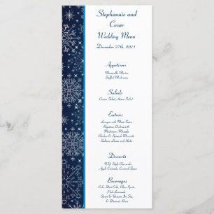 25 Menu Cards Blaue Sterne und Schneeflocken Menükarte