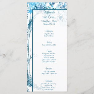 25 Menu Cards Blauer Tree / Schneeflocken Menükarte