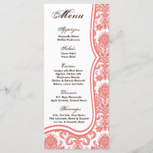25 Menu Cards Coral Pink Damask Spitzen Print Patt Menükarte