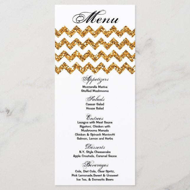 25 Menu Cards Gold Glitzer Zickzack Zig Zag Print Menükarte (Vorderseite)