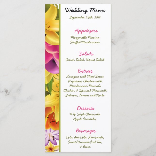 25 Menu Cards Hawaiian Colorful Exotic Blume Butto Menükarte (Vorderseite)