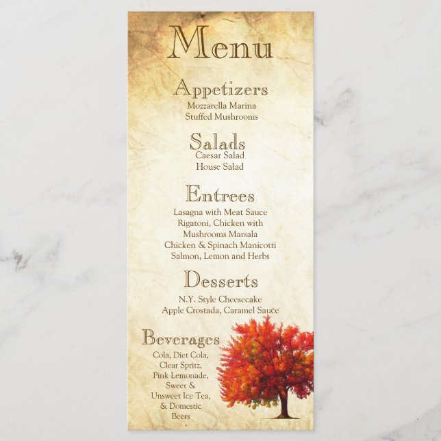 25 Menu Cards Herbst Herbstbaumreifen Papiere Vint Menükarte (Vorderseite)