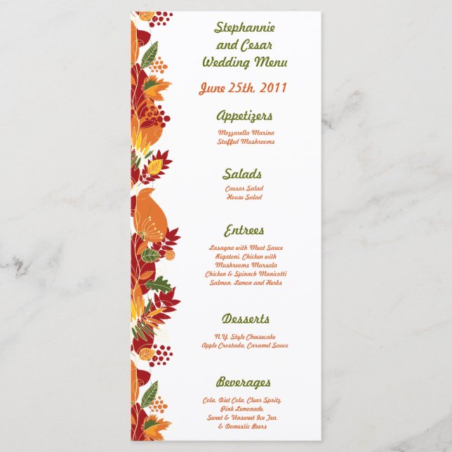 25 Menu Cards Liebe Fall Foliage Blätter Menükarte (Vorderseite)
