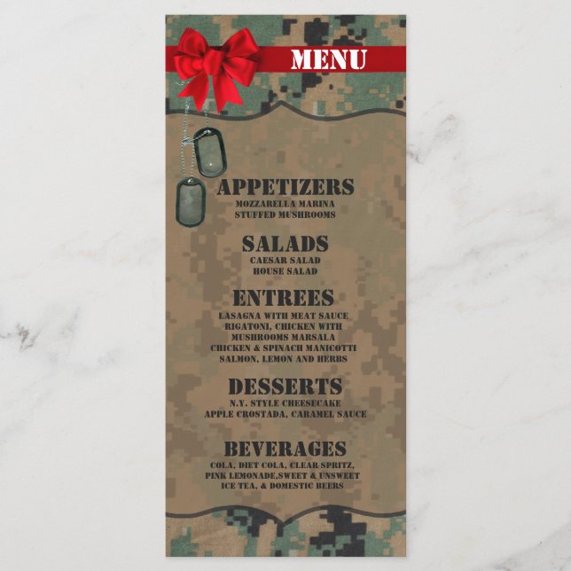 25 Menu Cards Marine DIGITAL DRINT Uniform Camoufl Menükarte (Vorderseite)