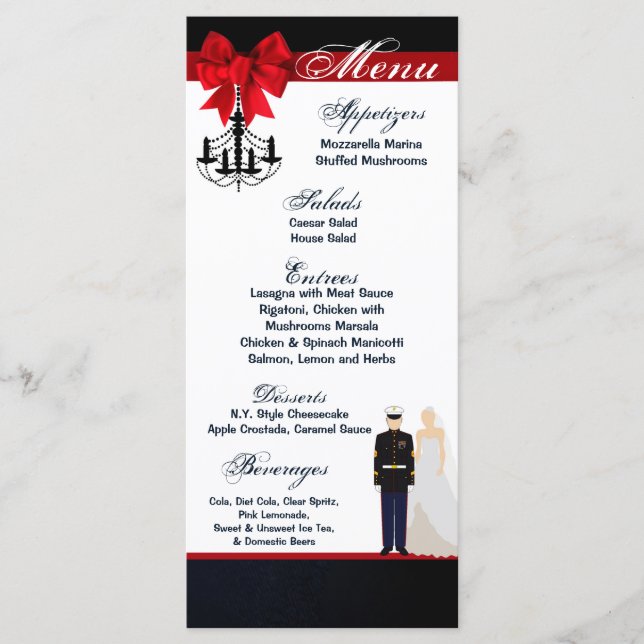 25 Menu Cards Marine Uniform Groom Bride Dress Blu Menükarte (Vorderseite)