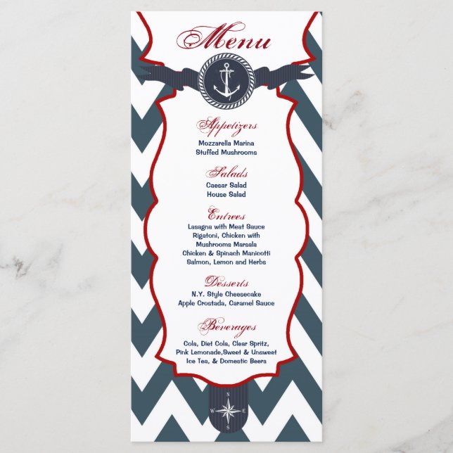 25 Menu Cards Nautical Anchor Compass Ocean Navy Menükarte (Vorderseite)