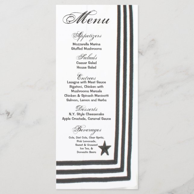 25 Menu Cards Navy Sommerkleid Weiße einheitlich Menükarte (Vorderseite)