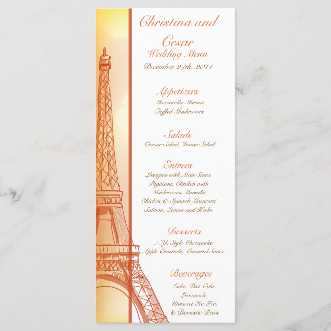25 Menu Cards Paris Peach Menükarte (Vorderseite)